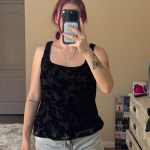 Alex Evenings Black Floral Tank Top